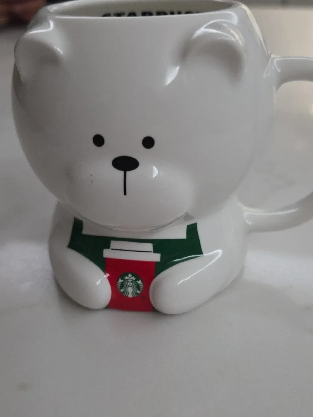 Starbucks White Bear Mug with Green and Red Holiday Cup